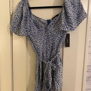 Blue floral tie front romper